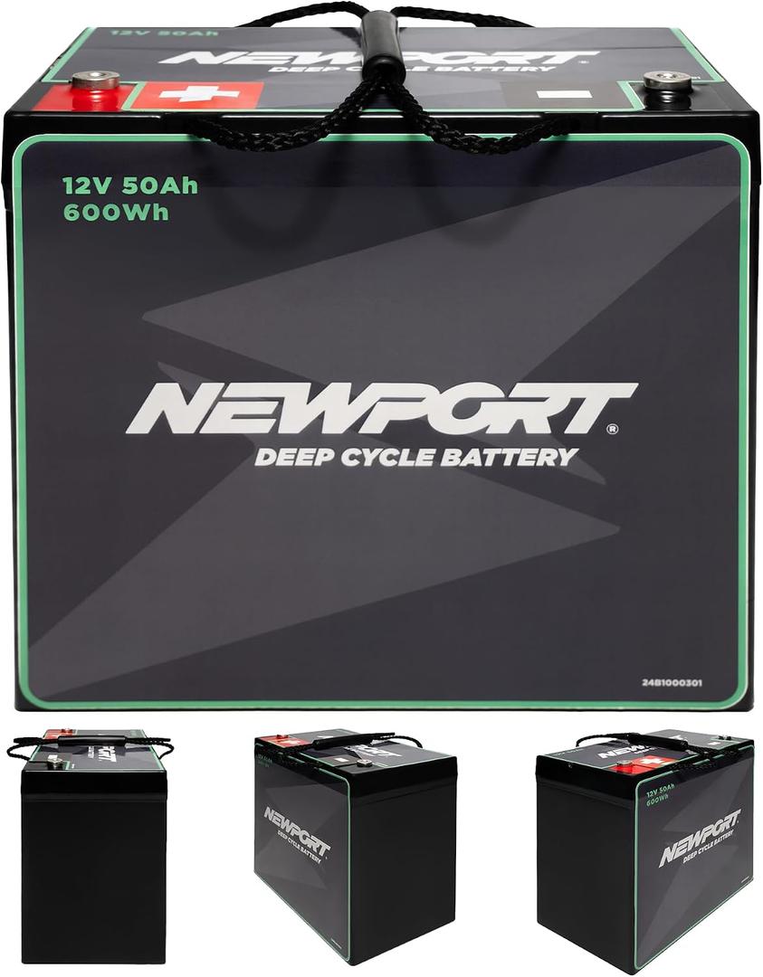 Newport 12V 50Ah Deep Cycle AGM Marine Battery – Rechargeable Sealed Lead Acid Battery for Trolling Motors, Kayaks & Small Boats