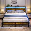 Liians King Size Bed Frame with USB Type C Charging Station Headboard, Smart LED Lights, Metal Platform Noise Free, No Box Spring Needed, Easy Assemably