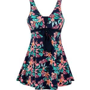 wantdo Women's Plus Size One Piece Swimsuit Tummy Control Modest Bathing Suit Flower Print Swimdress with Skirt (26-28 Plus, Azalea Floral)