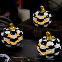 3Pack Ceramic Pumpkin with Tea Lights,Halloween Light up Pumpkins,Jack-O-Lantern Candle Holder,Black and White Pumpkins Tealight Holder for Halloween Indoor Tabletop Holiday Party Decorations