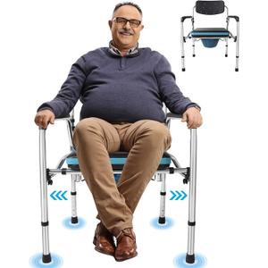 Eosprim Bedside Commode Extra Wide Seat, Heavy Duty Toilet Seat Riser, 3 in 1 Width and Height Adjustable Commode Chair, Portable Toilet for Adults, Shower Potty Chair for Elderly Disabled Seniors