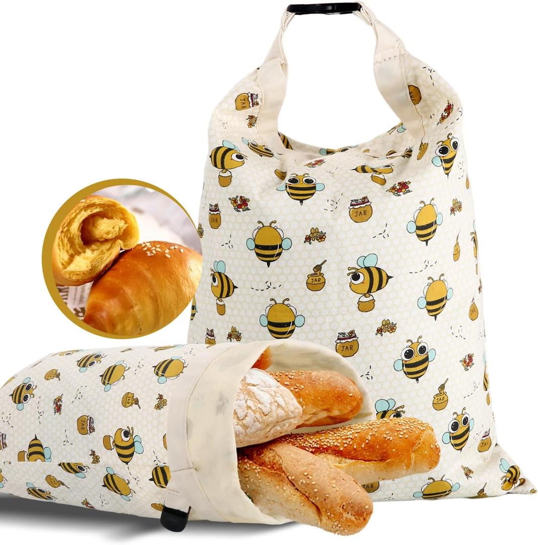 Sourdough Bread Bags, Reusable Beeswax Bread Bags for Homemade Bread, 17"13" Natural Beeswax Cotton Loaf Bag, Easy to Clean Bakery Essentials (2 Pack)