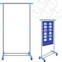 Fuyoooo Adjustable Pocket Chart Stand Stainless Steel Expandable Chart Stand with Casters Rolling Anchor Holder with 5 Rings for Classroom Home Educational Tools, Adjustable to 63 Inch(Blue), 35 to 63 Inches