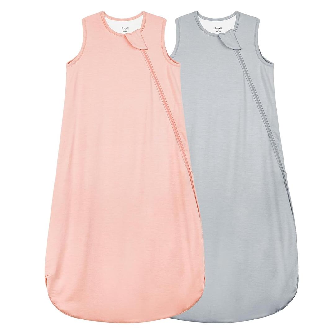 Supersoft Rayon Made from Bamboo Sleep Sack 6-12 Months 0.5 Tog Lightweight Toddler Sleep Sack Baby Wearable Blanket with 2-Way Zipper Summer Unisex Sleeping Bag for Babies (1 Pack) Pink & Gray
