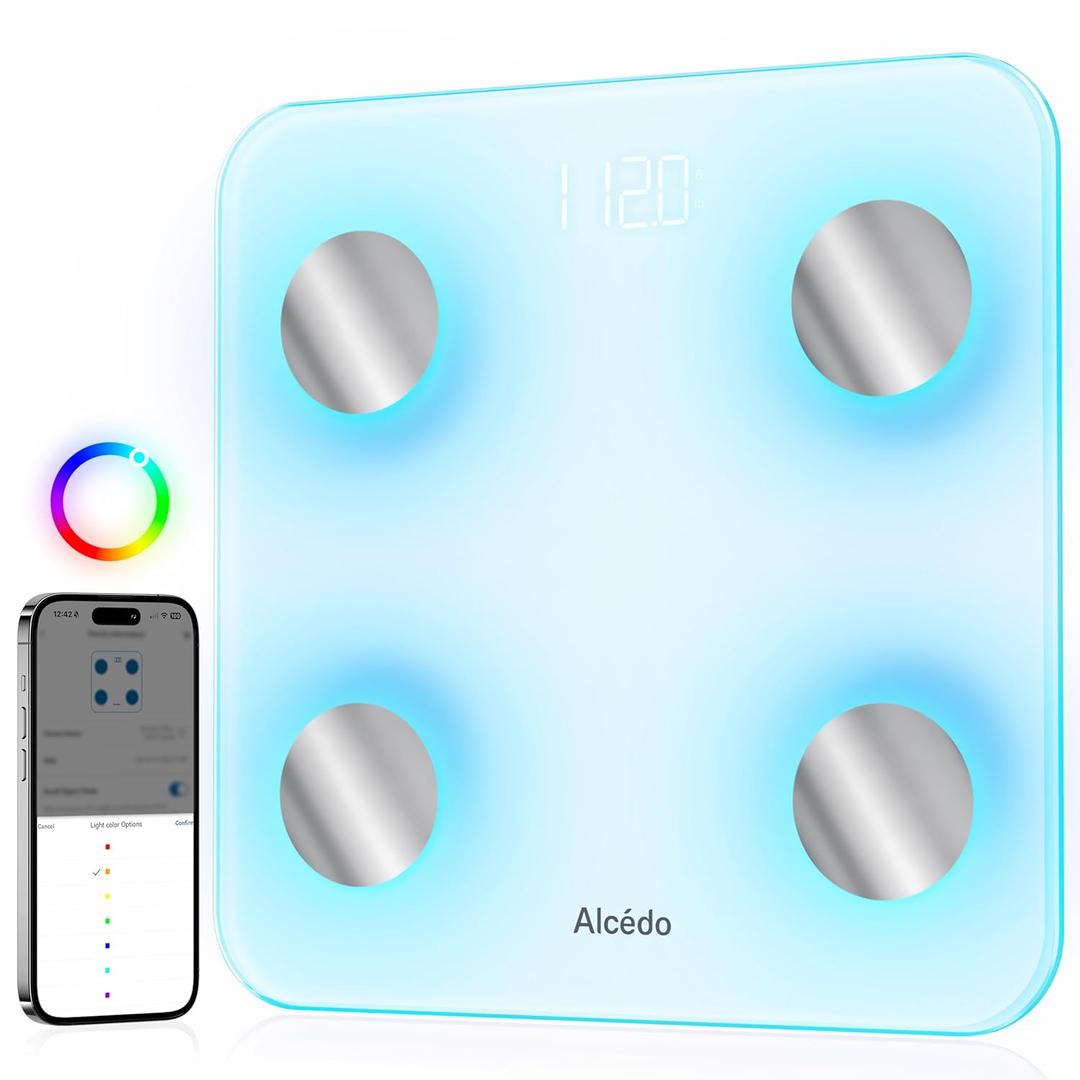 Alcedo Smart Body Fat Scale, Digital Scale with BMI, Fat Percentage, Muscle Mass, Color-Changing with Weight Variation, 400 lb, Bluetooth Alcedo Smart Body Fat Scale, Digital Scale with BMI, Fat Percentage, Muscle Mass, Color-Changing with Weight Variation, 400 lb, Bluetooth