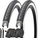 SIMEIQI 2 Pack 20"/ 24" / 26"x1.75" Bike Tires and Inner Tubes 20"/24"/26x1.5/1.75/1.95 with 32mm AV Valves Replacement Tire for Hybrid Road City Commuter Bicycles Urban (White Black)