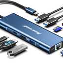 Hiearcool USB C Hub, 8in1 USB-C to 4K 60Hz HDMI Docking Station, USBC Ethernet Multi-Port Adapter 100W PD Dock Compatible for MacBook Pro Air M1 Dell HP Lenovo and Other C Devices-Midnight Blue