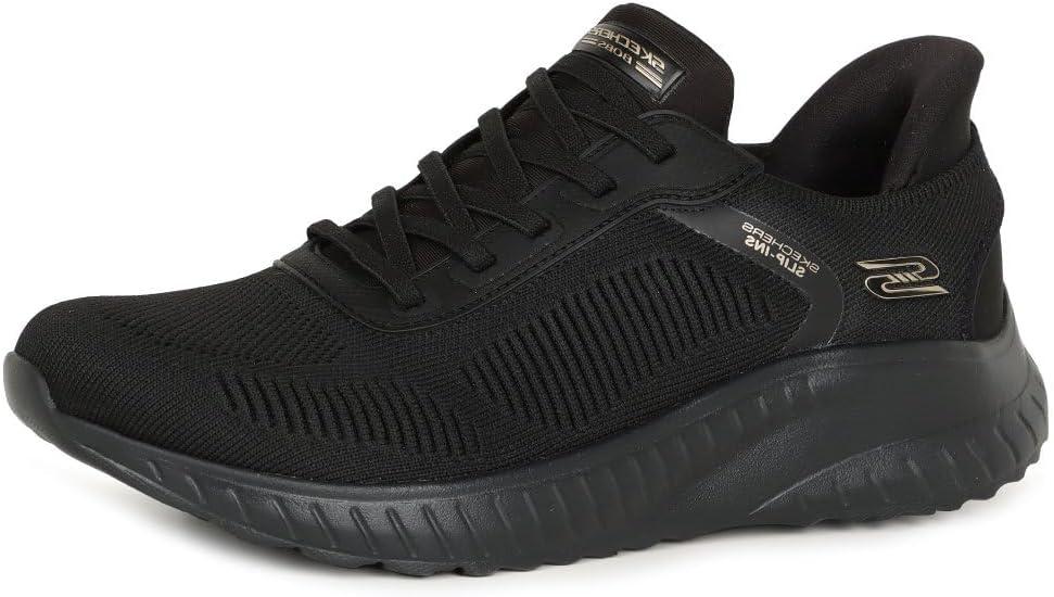 Skechers Women's Bobs Squad Chaos-Current Muse Hands Free Sneakers (10 Wide, Black/Black)