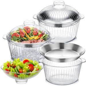 Baderke 3 Set 8.54 Chilled Salad Bowl with Ice Chiller Base and Lid Chilled Serving Trays with Stainless Steel Plate Cold Food for Party Outdoor Picnic (Flip Bowl,Stainless Steel Gray) Baderke 3 Set 8.54 Chilled Salad Bowl with Ice Chiller Base and Lid Chilled Serving Trays with Stainless Steel Plate Cold Food for Party Outdoor Picnic (Flip Bowl,Stainless Steel Gray)