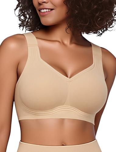 Easybunny Minimizer Bras for Women No Underwire Wireless Supportive Full Coverage Wide Straps Seamless Tshirt Bra XL