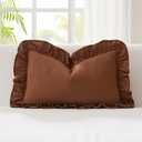 Kevin Textile 12x20 Inch Lumbar Pillow Cover 1 Pack 100% Cotton Lace Ruffles Scalloped Decorative Rectangle Cushion Case Soft Pillow for Bedding Couch Sofa, Brown