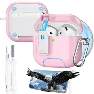 MCTOPZO Compatible with AirPods 4th Generation Case with Phone Stand & Cleaning Kit Compatible with Magsafe, Magnetic Automatic Lock for Airpods 4 with Active Noise Cancellation Charging Cover, Pink