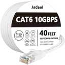 Jadaol Cat 6 Ethernet Cable 40 ft, Outdoor & Indoor 10Gbps Support Cat8 Cat7 Network, Flat RJ45 Internet LAN Computer Patch Cable for Router, Modem, Switch, Gaming Consoles, Streaming Devices, White