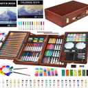 KINSPORY Art Sets, 139 Pack Painting Drawing Art Supplies Kit with 2 Sketch Pads, Deluxe Double Layers Crafts, Colored Pencils, Oil Pastels, Watercolor Paints, Gift for Artists Kids (Brown)