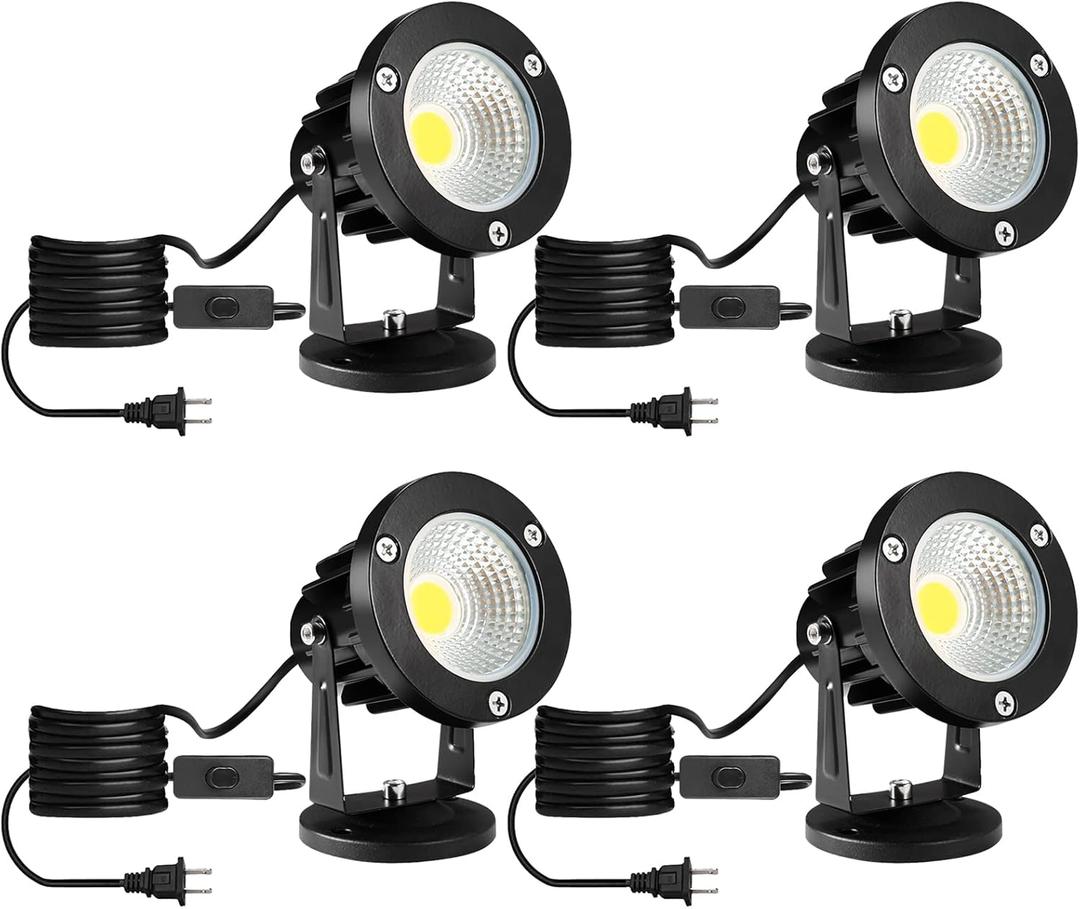 Led Spotlights Outdoor, Warm White 12W Spot Lights Indoor,120V Ceiling Light,Landscape Lighting for Wall,Pond,Picture,Garden,Yard with US 2-Plug(4 Pack)