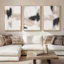 Framed Large Neutral Abstract Wall Art for Living Room, 3 Piece Modern Canvas Artworks, Minimalist Painting Prints for Dining Room Hallway Home Office Wall Decor, 24x36 In, 24" W x 36" H x 3Pcs