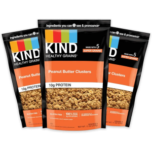 KIND Healthy Grains Granola, Peanut Butter Clusters, Healthy Snacks, Gluten Free, 100% Whole Grains, 10g Protein, 11oz, 3 Count Exp. 02/11/2026