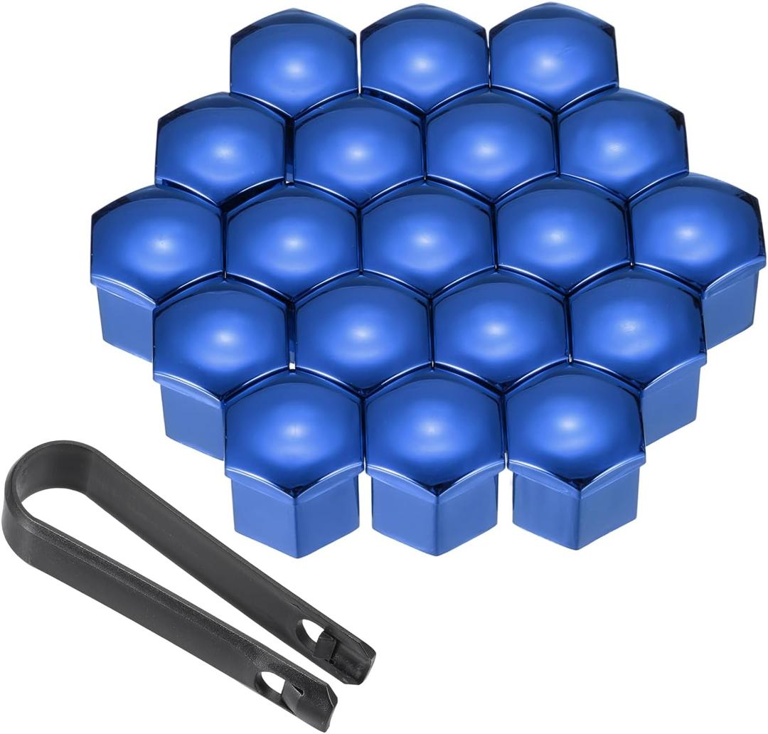 PATIKIL 19mm Wheel Lug Nut Cover Bolt Caps, 20 Pack Universal Car Tire Nut Cover with Tongs for Various Cars Trucks SUV ATV RVs, Blue