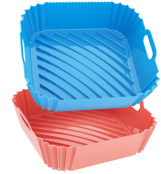 Air Fryer Silicone Liners Square 2 Pack 7.1 Inch Airfryer Liners 4-7 QT Reusable Air Fryer Liners Silicone Pot Oven Liner Baking Tray, Air Fryer Basket Silicone Mat Bowl Air Fryer Accessories Kitchen