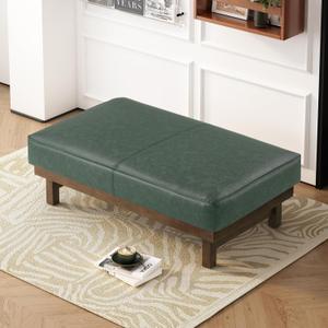 Christopher Knight Home Hillman PU Ottoman with Wood Frame,Rectangular Upholstered Footrest Bench,Non Storage Faux Leather Ottoman Bench for Living Room Bedroom Entryway Home Decor,Green