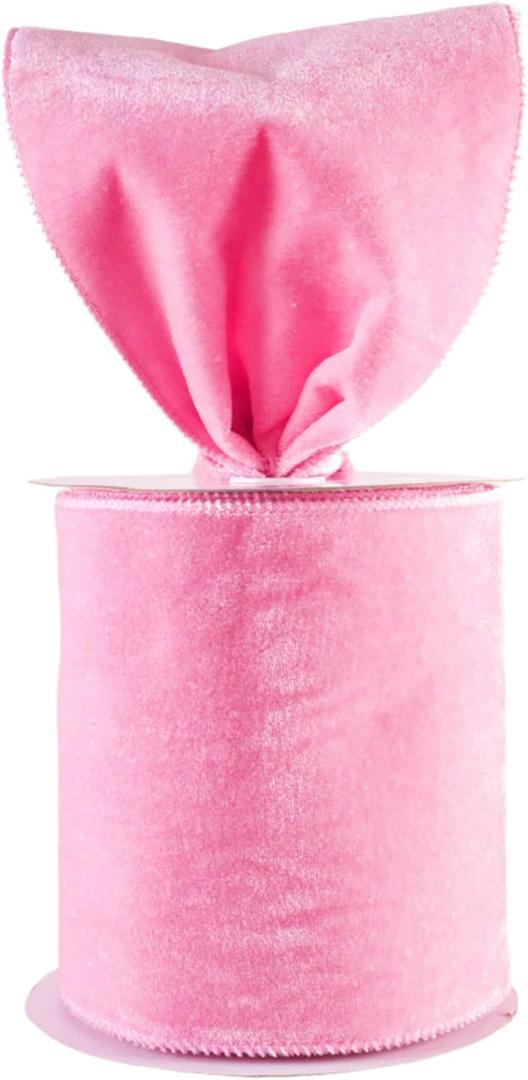 Velvet Wired Edge Ribbon, 4 Inch Width, Christmas Gift Wrapping Ribbon, Waterproof for Wreath DIY Crafts (Pink, 10 Yards)