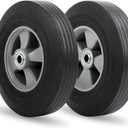GICOOL 10" x 2.5" Flat-Free Solid Rubber Tire and Wheel 5/8" Axle Bore Hole, 2 1/4" Offset Hub, Replacement 4.10/3.50-4" for Hand Truck Dolly Trolley Garden Wagon Cart Generator, 2 Pack, 10" , Bore Dia.5/8" Plastic Rims