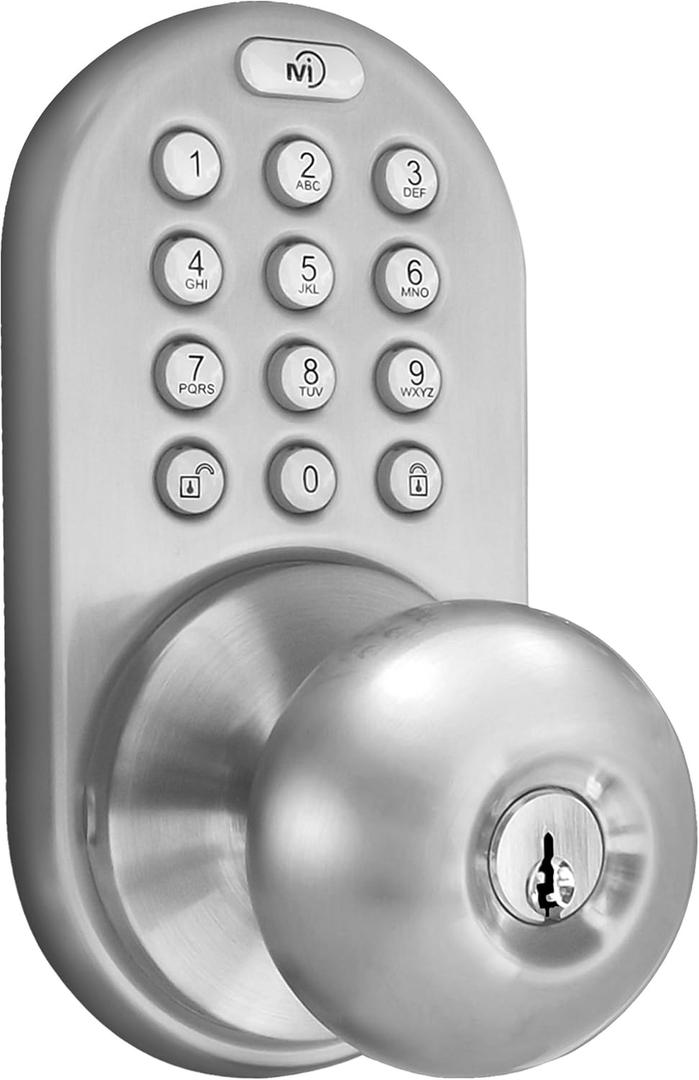 MiLocks DKK-02SN Indoor Electronic Touchpad Keyless Entry Door Lock, Satin Nickel (1 Pack)