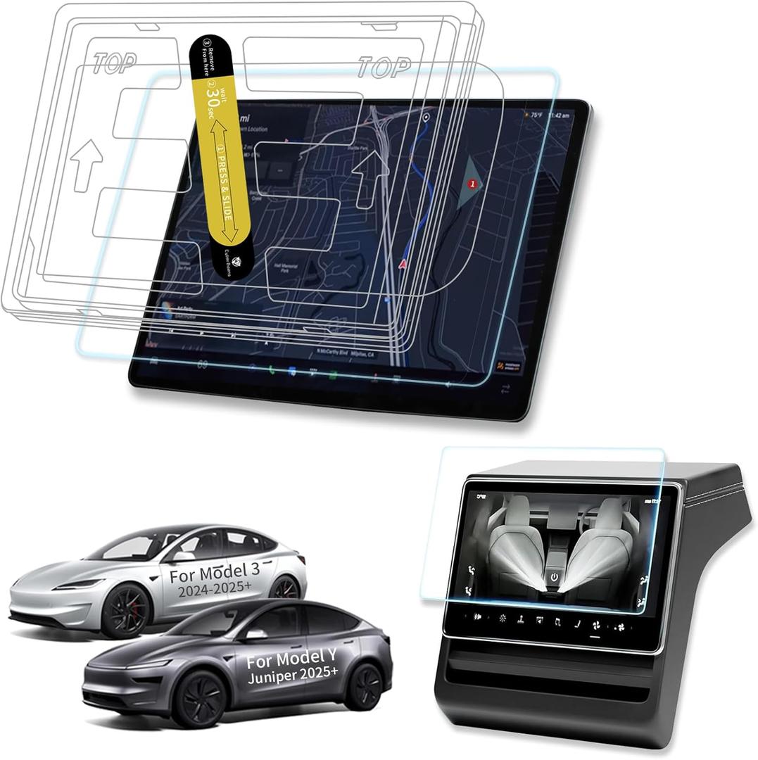 Upgrade 9H Tempered Glass Protector for Tesla Model 3 Highland(2024/2025/2026) & New Model Y Juniper Front/Rear Screen Protector Accessories 2026, Anti Glare/Finger Print -Matte [2-Pack]