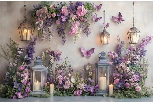 Elegant Flower Wall Backdrop Floral Butterfly Candle Photography Background Baby Bridal Shower Wedding Girl Birthday Party Banner Room Decor Portrait Photoshoot Wallpaper Photo Booth