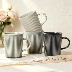 Coffee Mugs Set of 4 Modern Striped Stoneware Coffee Cups with Handle, Large Ceramic Gift Set for Women and Men, Dishwasher and Microwave Safe, 18oz for Hot Coffee, Tea, Cocoa, Milk