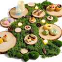 Nuanchu 7 Pack Wood Table Centerpieces with Rustic Wood Slices and Artificial Fake Green Moss for Wooden Fairy Wedding Woodland Table Decor Ideal DIY Crafts (2.4-2.8'',5.1-5.5'',7.9-9.1'')
