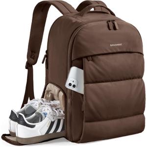 BAGSMART 30L Travel Backpack for Women, Carry on Backpack for Airplanes, Gym Backpack with Shoe Compartment, Lightweight Travel Bag Fits 15.6 Inch, Water-Resistant, Chocolate (Brown)