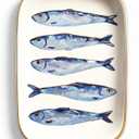 FYSUIMU Sardines Trinket Tray Ceramic Jewelry Dish Aesthetic Fish Decorative Key Tray for Home Bathroom Dresser Table Countertop Decoration