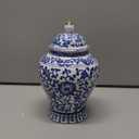 Chinoiserie Blue White Ginger Jars,7.6" Ceramic Decorative Ginger Jar With Lid,Porcelain Vases Decor for Living Room,Bedroom -Medium (Lotus)
