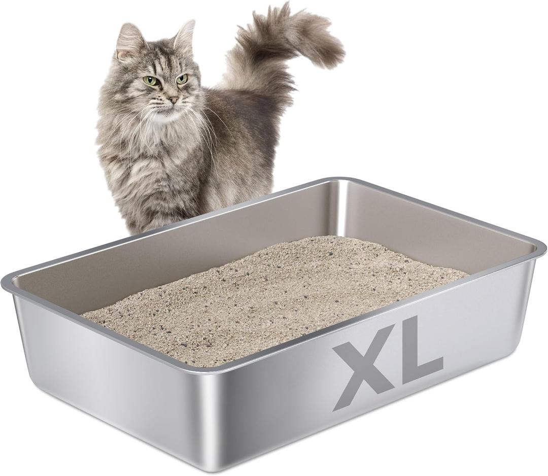 Stainless Steel Cat Litter Box-6" High Side Metal Litter Box,XLarge Stainless Steel LitterBox,Cat LitterBox for Big Cats or RabbitPuppyNon Stick, No Smell, Easy to Clean
