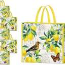 NymphFable 5 Pack Reusable Shopping Bags Lemons Bird Butterfly Washable Grocery Bags Fabric Tote Bag