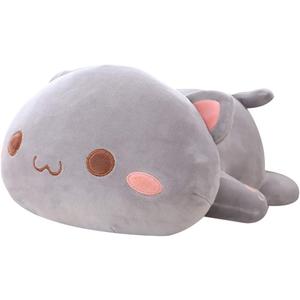 Cat Stuffed Animals, Soft Cat Plush Pillow Kawaii Kitten Stuffed Animal Toy Gifts for Kids (Grey Round Eyes, 13.7")