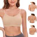 Stelle Women's Clear Strap Nude Dance Bra Wireless Invisible Low Back Unpadded Bra with Convertible Straps (Beige, S)
