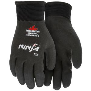 MCR Safety Gloves N9690FCL Ninja Ice Insulated Work Gloves 15-Gauge Black Nylon with Acrylic Terry Interior Fully Coated with HPT, Large, 1 Pair