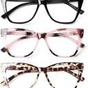 Oversized Reading Glasses for Women Stylish Cat Eye Glasses Blue Light Blocking Computer Readers with Spring Hinge