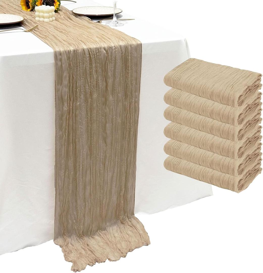 6Pack Beige Cheesecloth Table Runner 10Ft Gauze Table Runner Beige Cheese Cloth Table Runners Long Sheer Fabric Tablerunners for Wedding Party Bridal Shower Thanksgiving Christmas (6 Pack 20 x 120 inch)