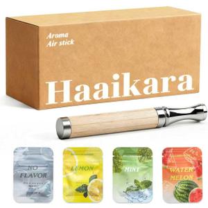 Herbal Air Stick Smokeless Inhaler Maple Wood Barrel & Stainless Steel Tip 4 Scents Smoking Alternative Portable, Non-Electric for Quit Smoking Support, Anxiety Relief