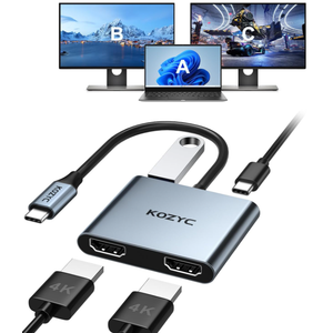 USB C to Dual HDMI Adapter 4K@30Hz, KOZYC USB C Hub Multiport Adapter with 2xHDMI, USB 3.0, 100W PD, Support USB C to HDMI Splitter Extended Display for MacBook Pro (MST is not Supported on MacOS)