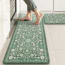 KIMODE Comfort Kitchen Mats for Floor Cushioned Anti Fatigue,Farmhouse Floral Spring Kitchen Rugs Sets of 2 Non Slip,Memory Foam Standing Carpet for Laundry Sink Office,Green (17.3" x 47 "+ 17.3" x 29 "-0.47 inches)