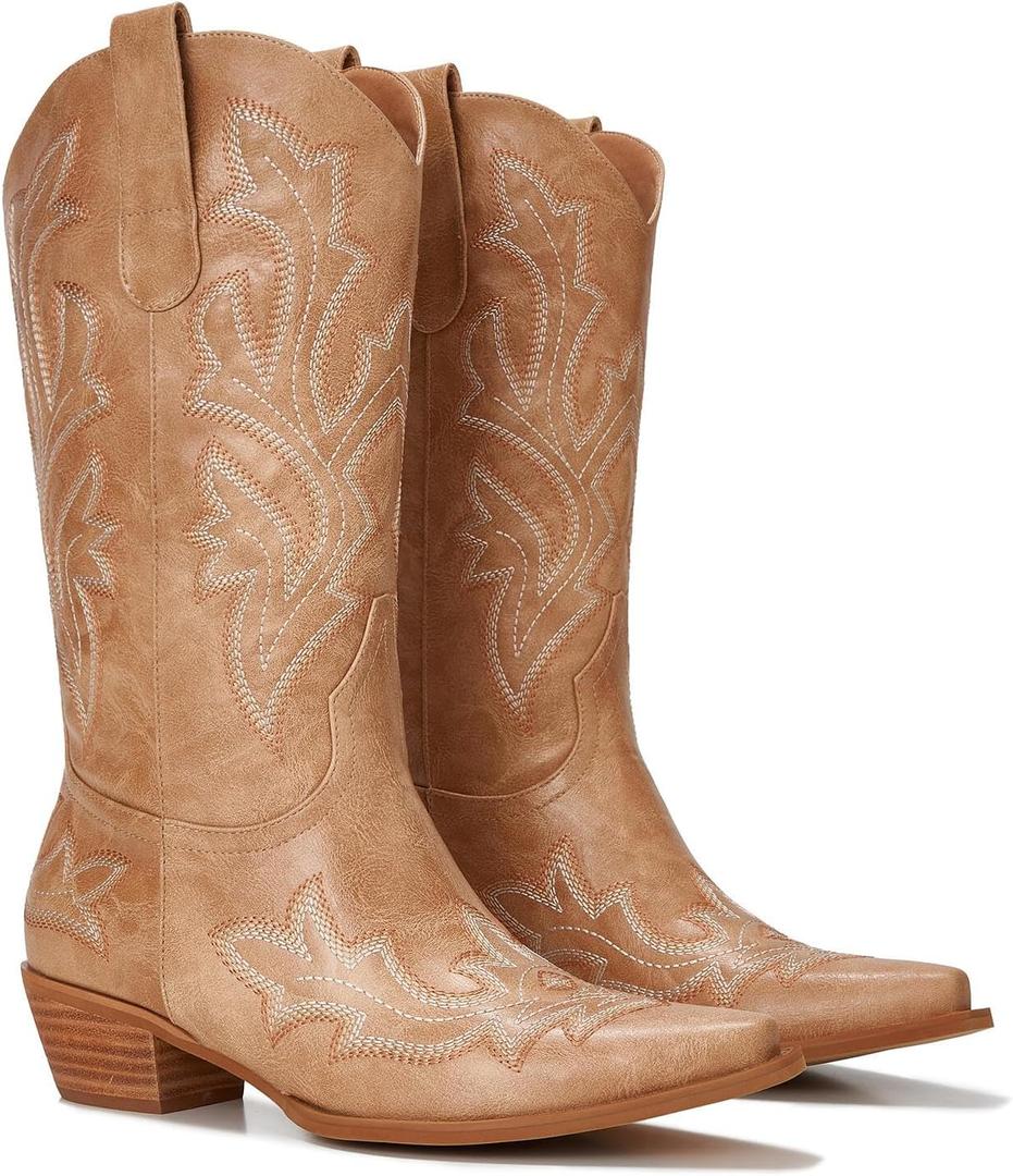Cowboy Boots for Women - Embroidered Western Cowgirl Boots with Fashion Snip Toe, 1.75-Inch Low Block Heel and All-Day Comfort Fit, Size US 9