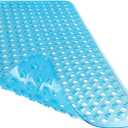 Yimobra Bathtub Mat Non Slip, 34.5"X15.5" Shower Mat with Strong Suction Cups & Drain Holes, Long Anti Slip Bath Tub Mat for Inside Shower, Machine Washable Fast Drying, Bathroom Essentials,Clear Blue