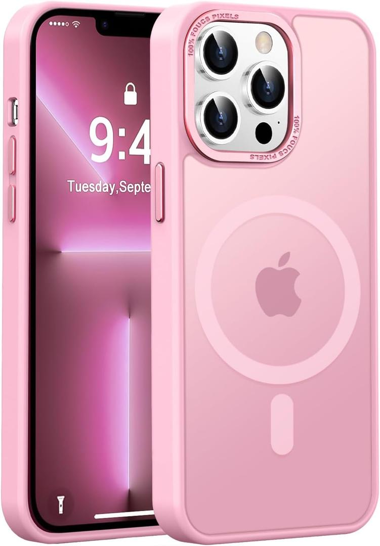 Newfuture Designed for iPhone 13 Pro Max Case with Magnetic [13 FT Military Drop Protection] [Compatible with Magsafe] Slim Translucent Matte Shockproof with Anti-Fingerprint Phone Case, Chalk Pink