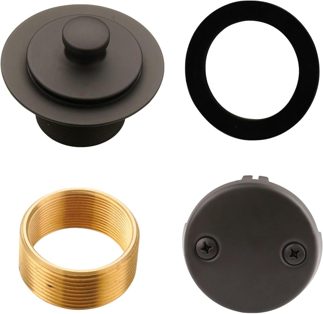 Bronze Tub Drain Lift &Turn Tub Trim Set with Two-Hole Overflow Faceplate Conversion Kit Assembly, Hidrop Bathtub Drain Replacement Trim Kit and Universal Fine/Coarse Thread, Oil Rubbed Bronze