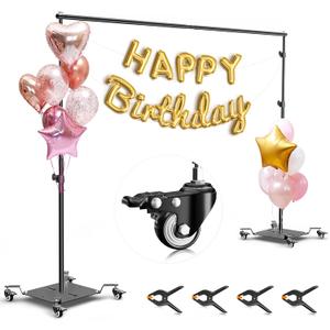 EMART Backdrop Stand with Wheels, 8.5x10ft Adjustable Photo Background Holder with Heavy Duty Metal Flat Base, Pipe and Drape Frame for Parties Wedding Photography Decoration