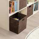 Handwoven Paper Woven Cube Basket Organizer with Handles set of 4 Foldable Storage baskets for Bedroom Living Room Cubby Storage Units for Clothes Books Toys (Brown, 13" L x 13" W x 13" H)